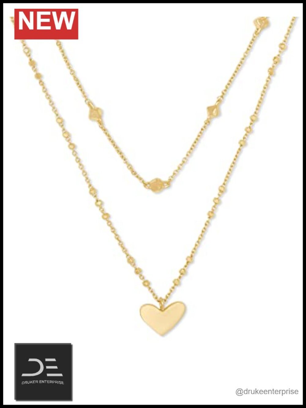 Kendra Scott Style Gold Plated Heart Multistrand Layered Necklace